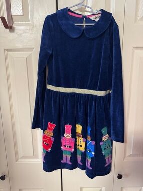 Mini Boden Navy Velvet Nutcracker Dress with Gold Waistband size 10-11